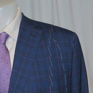 Brioni Brunico Blue Plaid Bespoke Flat Front Three Button Suit 44L NWT $11,675